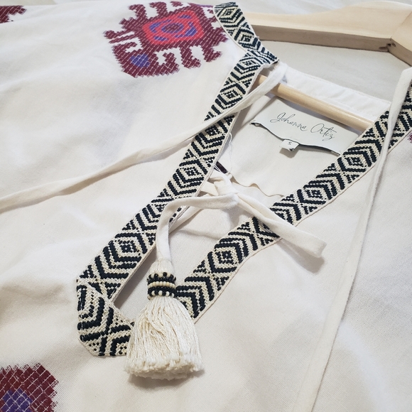 Johanna Ortiz Cotton Southwestern Embroidered White and Red Women's Top Small - Picture 4 of 7